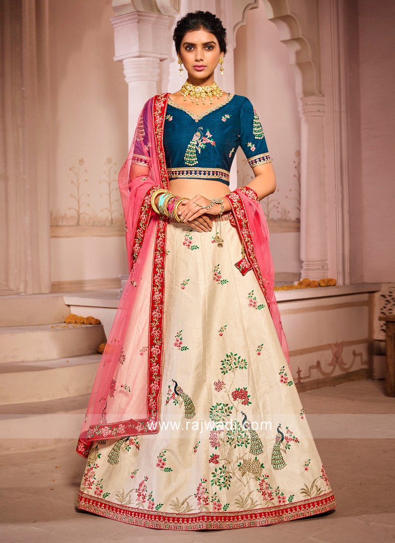 Best Floral Printed Lehenga Choli Cream Colour - Shahi Fits