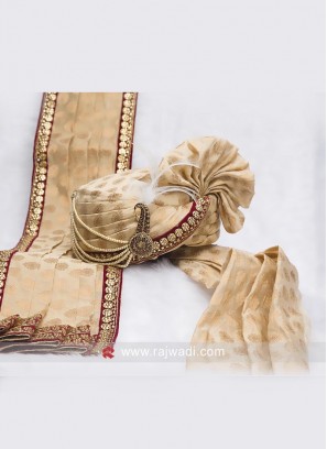 Cream Color Groom Turban And Dupatta