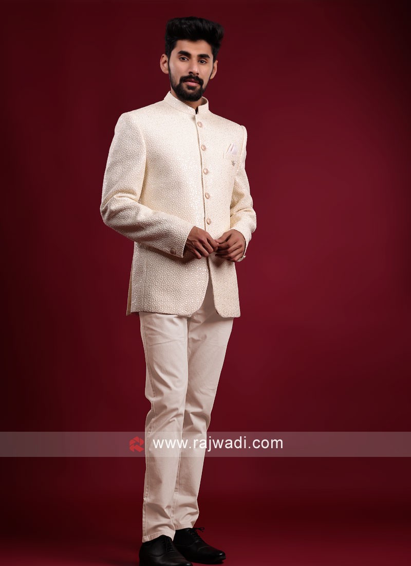cream color jodhpuri suit 34568