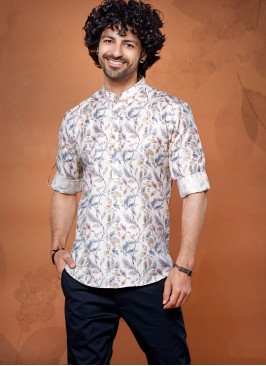 Cream Color Printed Kurta In Cotton