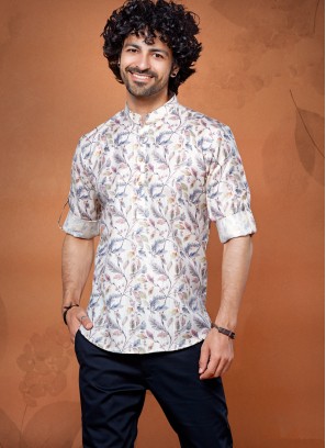 Cream Color Printed Kurta In Cotton