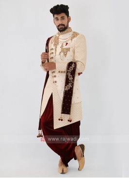 Cream Color Silk Mens Indo-Western