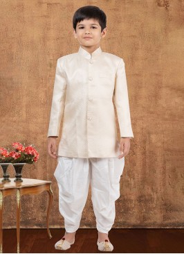 Cream Dhoti Style Indowestern In Jacquard Silk