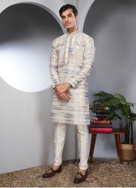 Cream Embroidered Festive Wear Kurta Pajama