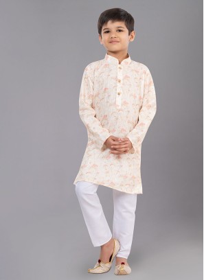 Cream Fancy Printed Kurta Pajama