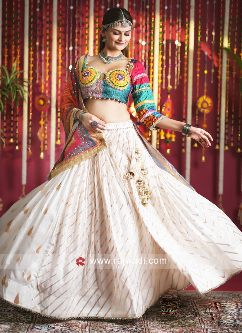 Juniper Cream & Red Embellished Ready to Wear Lehenga & Blouse with Dupatta