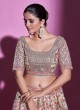 Cream Floral and Peacock Embroidered Net A Line Lehenga Choli