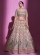 Cream Floral and Peacock Embroidered Net A Line Lehenga Choli