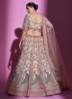 Cream Floral and Peacock Embroidered Net A Line Lehenga Choli