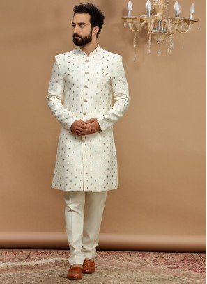 Cream Readymade Indowestern For Men