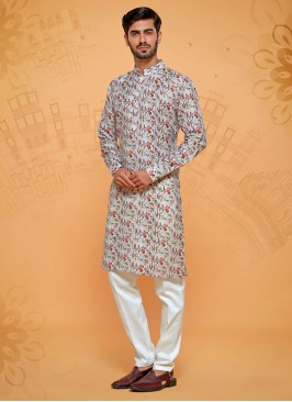 Cream Readymade Printed Kurta Pajama