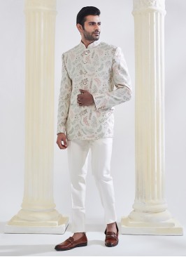 Cream Thread Embroidered Jodhpuri Suit