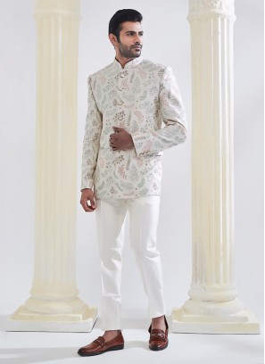 Cream Thread Embroidered Jodhpuri Suit