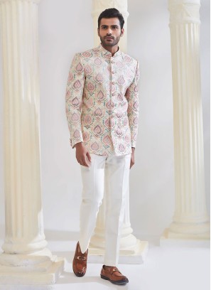 Cream Thread Embroidered Jodhpuri Suit