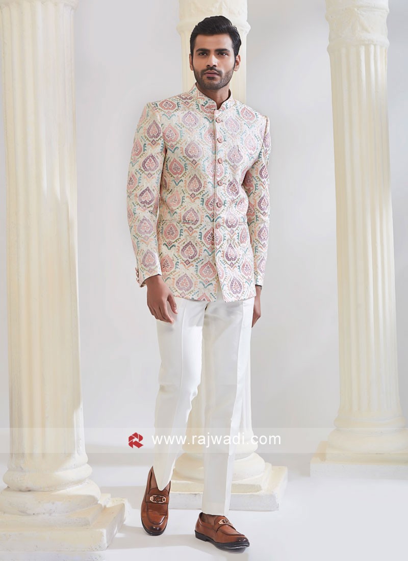 White Full Sleeve Men Bandhgala Jodhpuri Suit at best price in Delhi | ID:  19536436233
