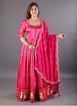 Crepe Silk Bandhani Printed Anarkali Suit