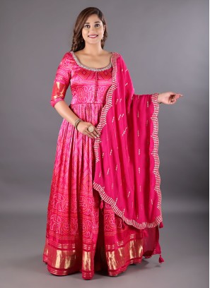 Crepe Silk Bandhani Printed Anarkali Suit