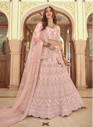 Crepe Silk Lehenga Choli in Pink