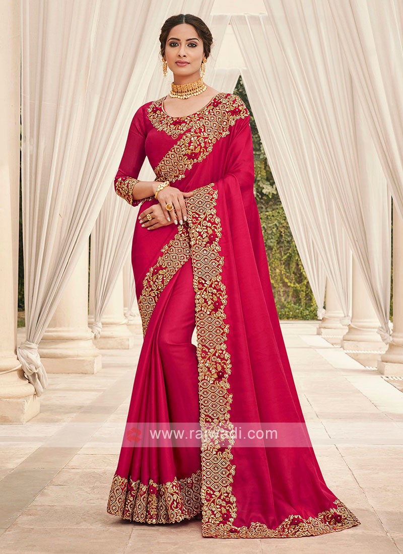 Buy Crimson Red Pure Georgette Viscos Saree online-Karagiri