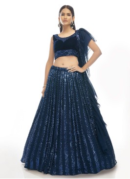 Sequins Blue Velvet A Line Lehenga Choli