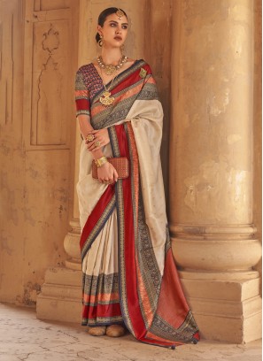 Customary Silk Beige Classic Saree