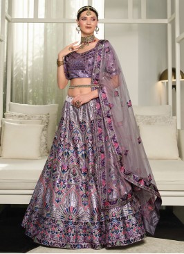Purple Silk Sequins A Line Lehenga Choli
