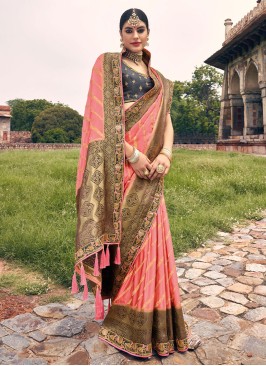 Pink Gaji Silk Contemporary Saree