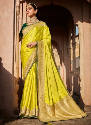 Dainty Yellow Silk Classic Designer Saree