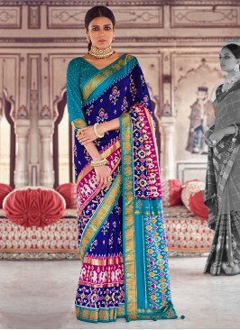 Dark Blue And Turquoise Color Art Dola Silk Saree