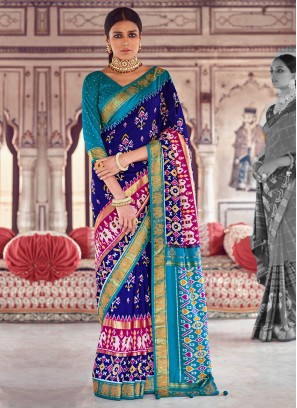 Dark Blue And Turquoise Color Art Dola Silk Saree