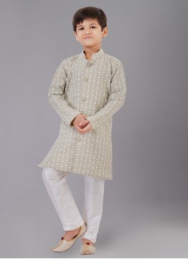 Dark Beige Cotton Silk Kurta Pajama For Boys