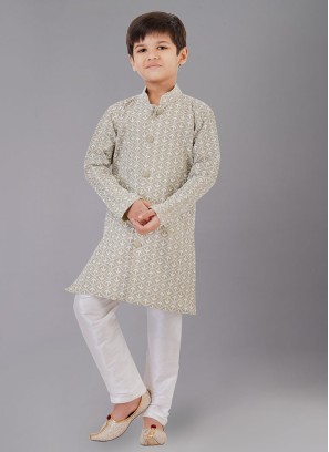 Dark Beige Cotton Silk Kurta Pajama For Boys