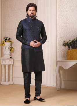 Dark Blue And Black Mens Nehru Jacket Set