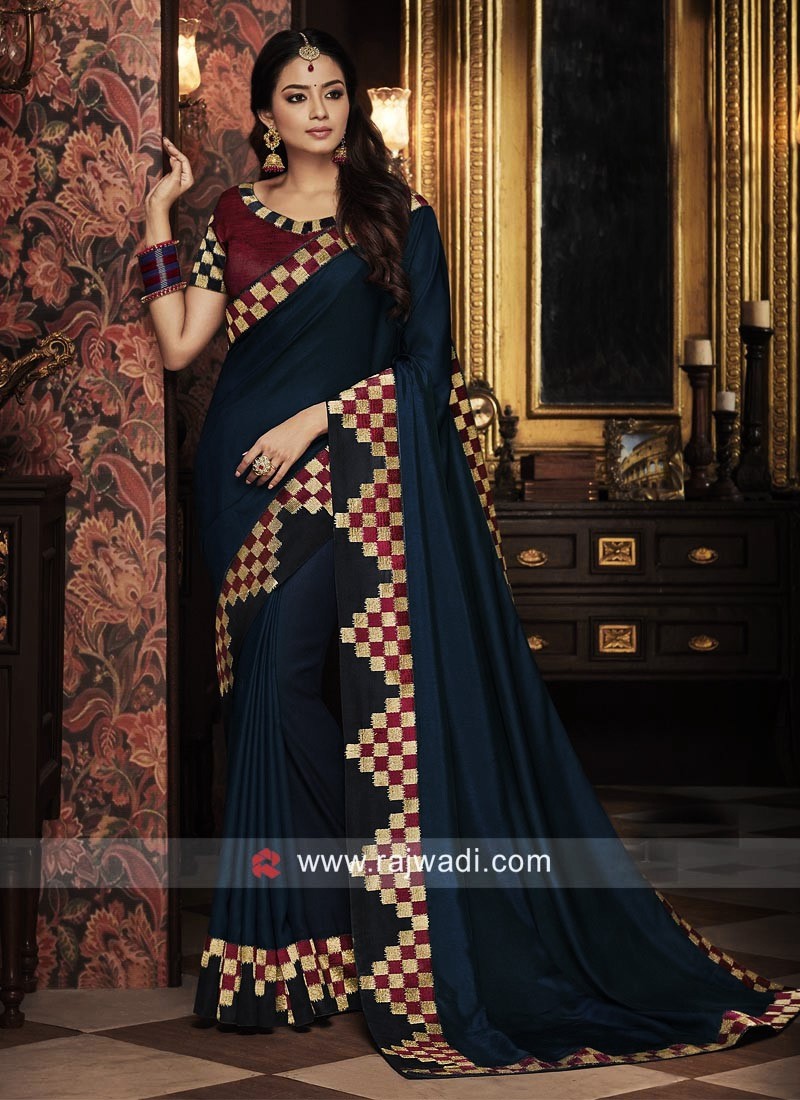 Navy blue Satin Saree - SR16951