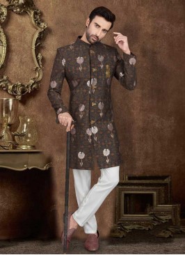 Dark Brown Printed Indo-Western