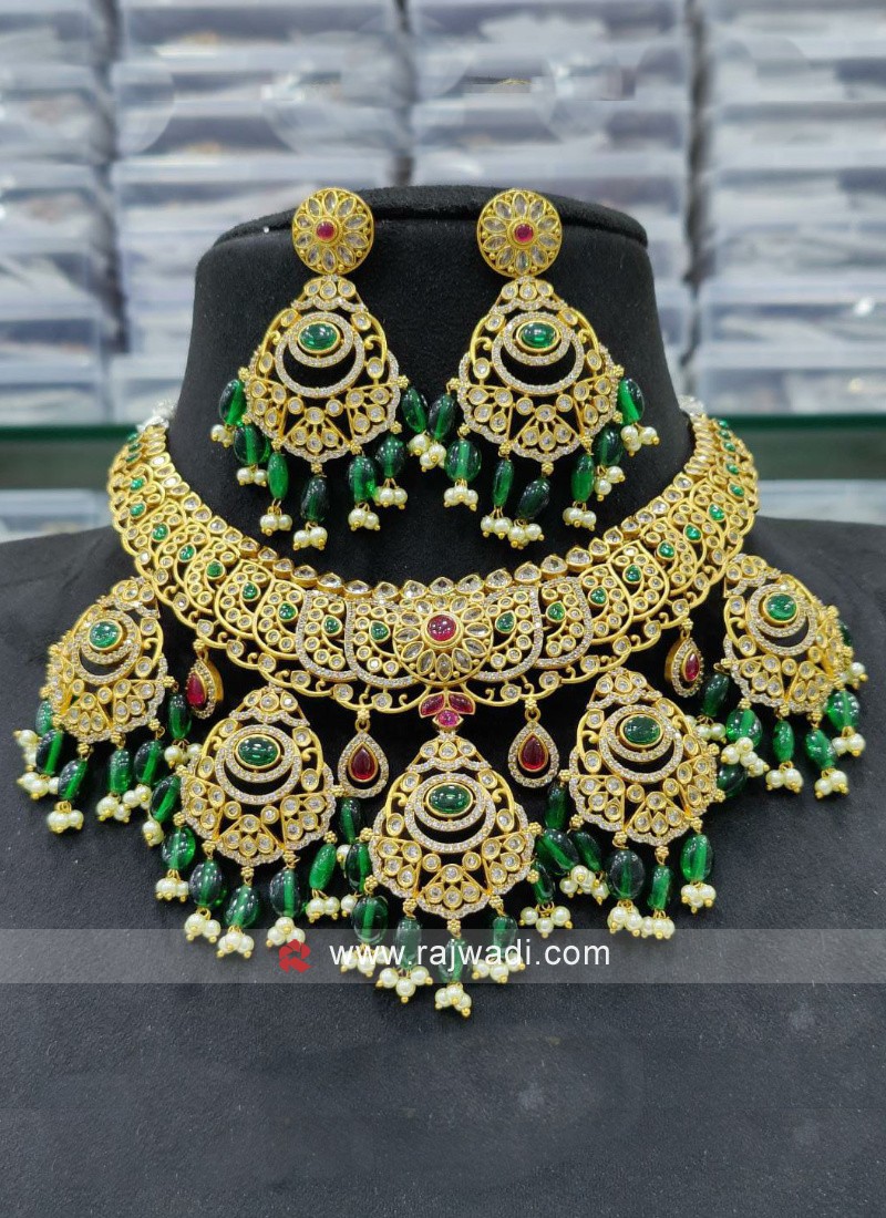 American Diamond dark Green Necklace Set with Earring for Women and Girls  at Rs 1250/set | Mumbai | ID: 2851130560562