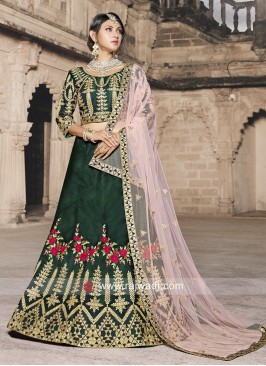 Dark Green Zari Embroidered Lehenga Choli