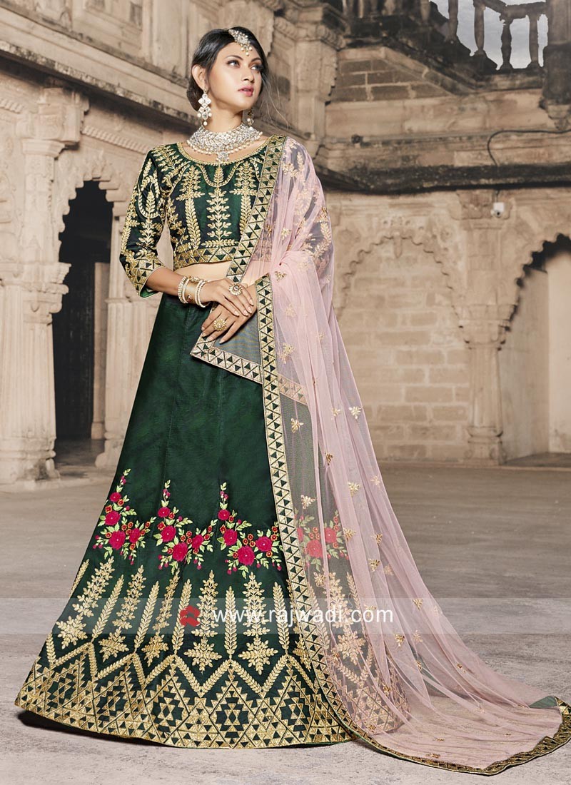 dark green embroidered lehenga choli 13340