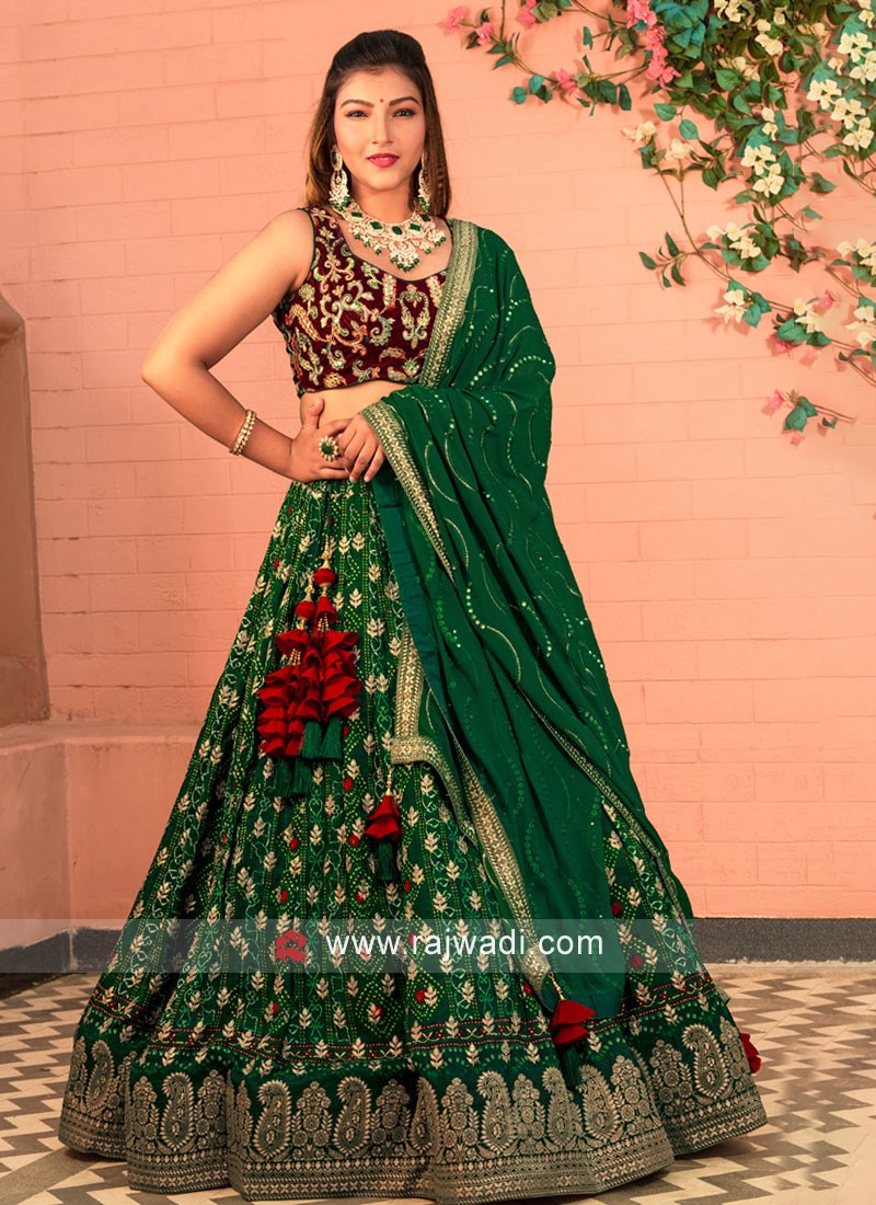 Buy Emerald Green Embroidered Lehenga For Women Online