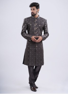 Dark Grey Art Silk Embroidered Indowestern Set