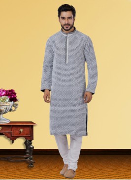 Dark Grey Designer Embroidery Kurta Pajama