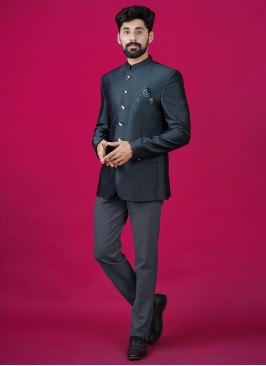 Dark Grey Readymade Jodhpuri Suit