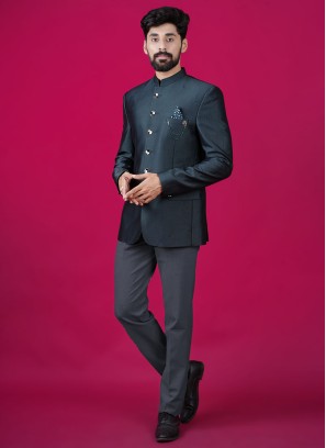 Dark Grey Readymade Jodhpuri Suit