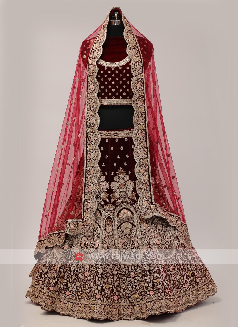 Mayanshi Fashion Party Wear Dark Maroon 9000 Velvet Semi Stitched Designer Bridal  Lehenga Choli at Rs 2699 in Surat