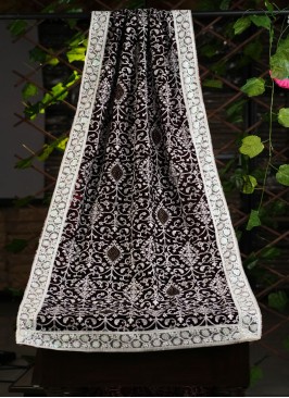 Dark Maroon Embroidered Dupatta In Velvet