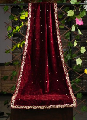 Dark Maroon Wedding Wear Dupatta