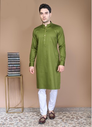 Dark Olive Green Cotton Silk Kurta Pajama