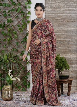 Dark Purple Festive Wear Chiffon Saree