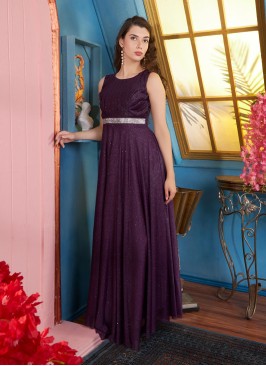 Dark Purple Gown Embellished With Glitter