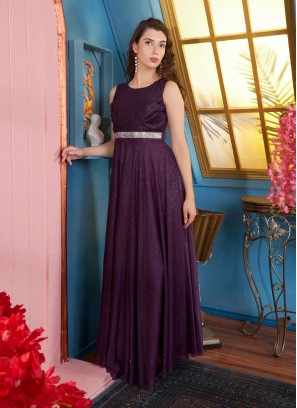 Dark Purple Gown Embellished With Glitter